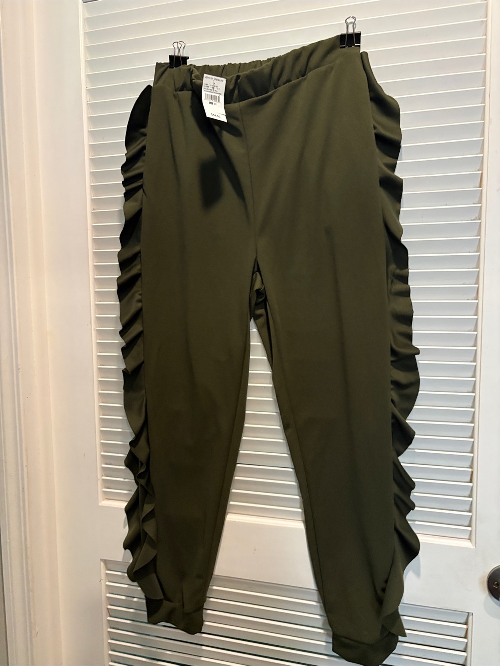 Ashley Stewart Olive Ruffle-Side Pull-On Joggers
